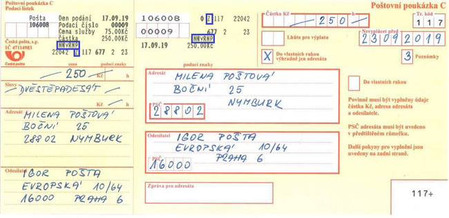 Poštovní poukázka C (podací stvrzenka/podací lístek)
